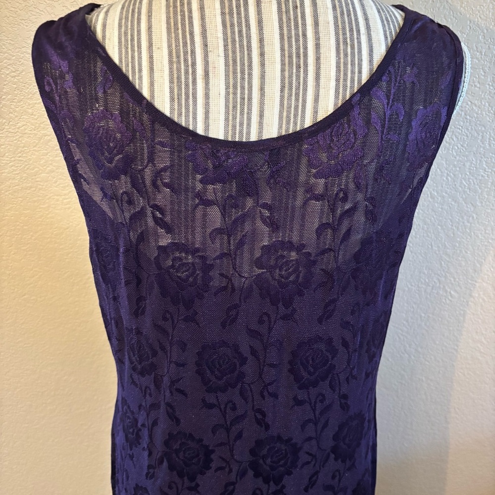 NEW Connected Apparel Dress Size 12 Midi Deep Purple Floral Lace Asymmetrical - Picture 7 of 16